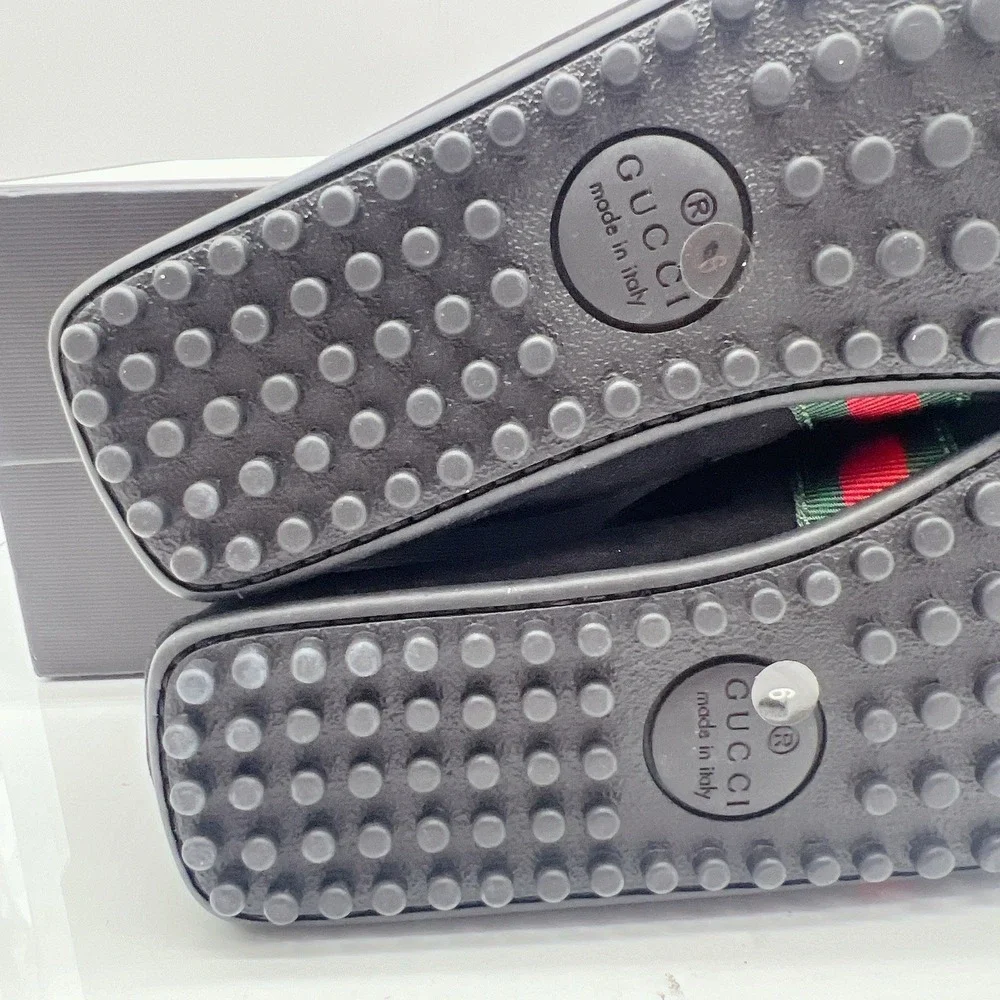Gucci Web Accent Penny Slip On Loafers Driver Shoe Black Suede Wms UK 6 US 9 - Picture 11 of 15